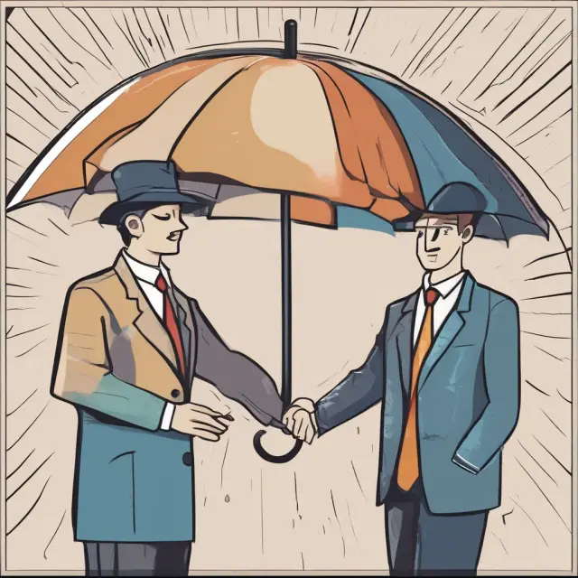 An employer shaking hands with an employee under a protective umbrella, representing the shared responsibility and coverage of Part A in workers