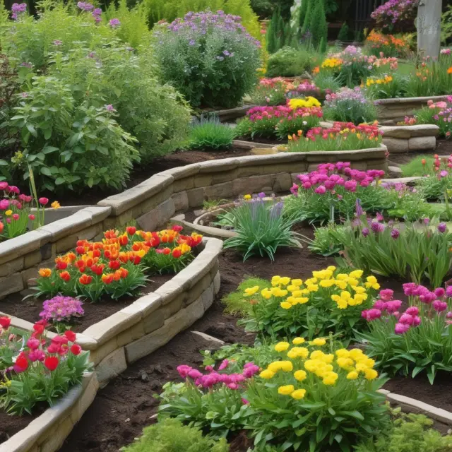 A beautiful garden filled with various flowers, each representing an FAQ about Workers