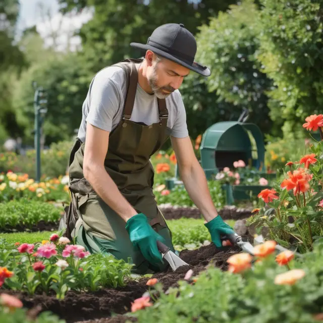 A gardener nurturing various plants in a state garden, emphasizing the importance of customized workers