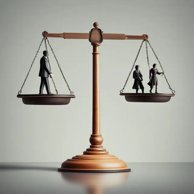 Balanced scales with people on one side and potential workers on the other, reflecting the difference between working-age and working populations.