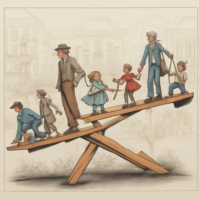See-saw representing the balance between various age groups within a region