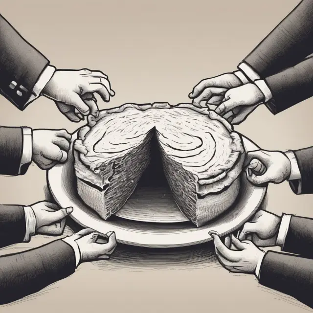 A pie chart illustrating shareholders with activist investors manipulating their slice, symbolizing working control acquisition