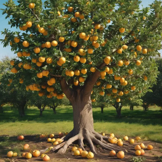 An apple tree laden with gold apples representing Apple Inc.