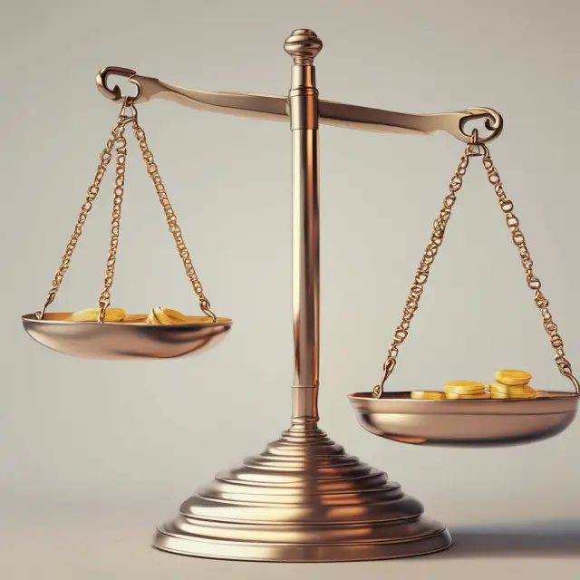Balance scale weighing gold coins (benefits) against lead weights (drawbacks) - Working Capital Loans visual representation