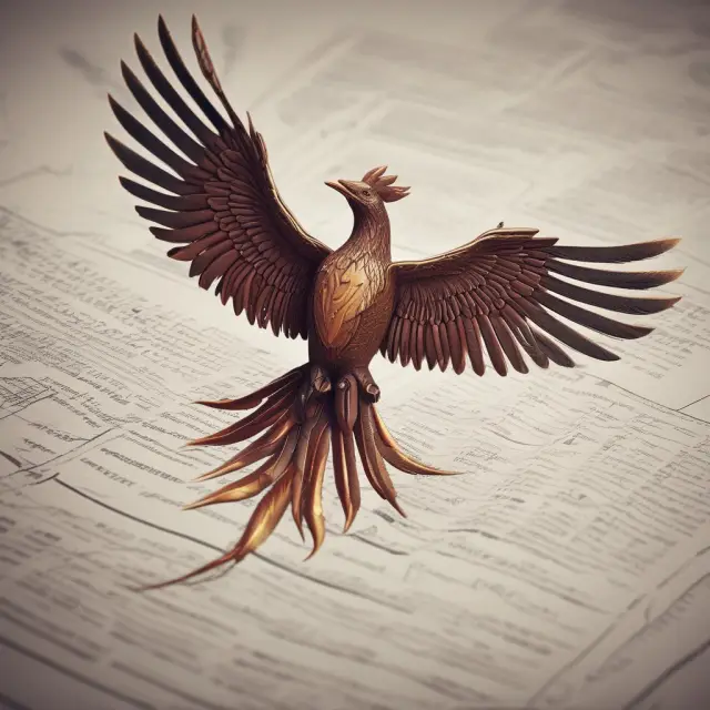 A phoenix emerging from a pile of financial statements and documents, representing the eligibility process for securing a working capital loan