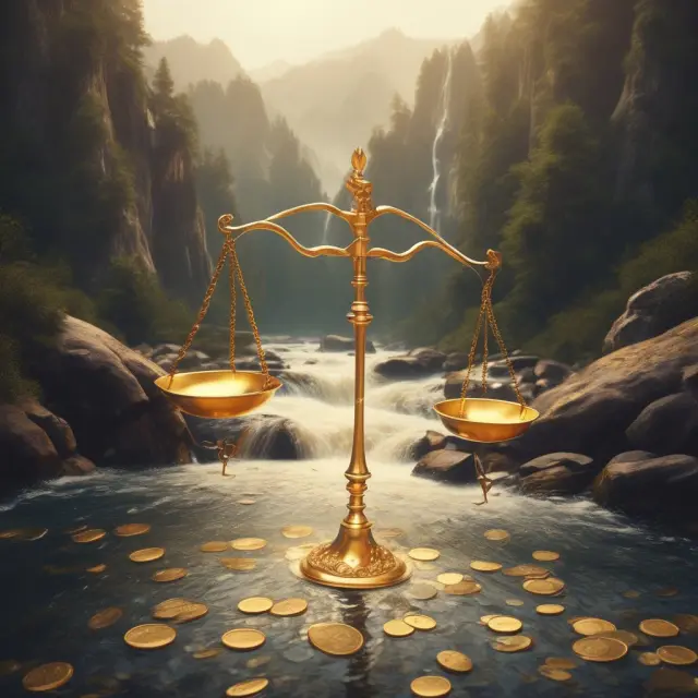 A golden scale balances accounts receivable with a steady flow of payments, emphasizing effective receivables management