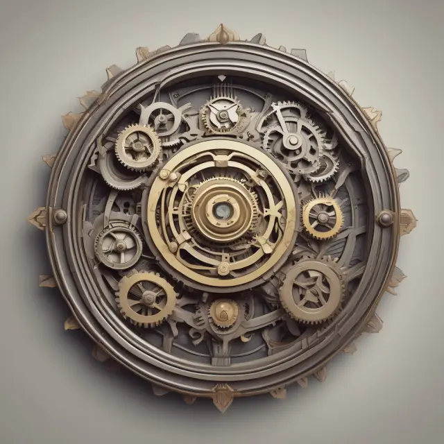 Gear system illustrating net annual sales (gears) and average working capital (clockwork mechanism) generating revenue through efficient financial management