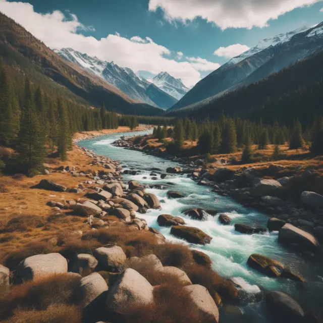 River representing efficient working capital turnover flowing between mountains of accounts payable and receivables