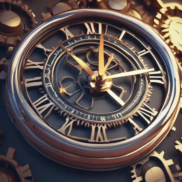 An image of inventory turning wheels intertwining with the hands of a clock, illustrating the relationship between inventory turnover and working capital turnover.