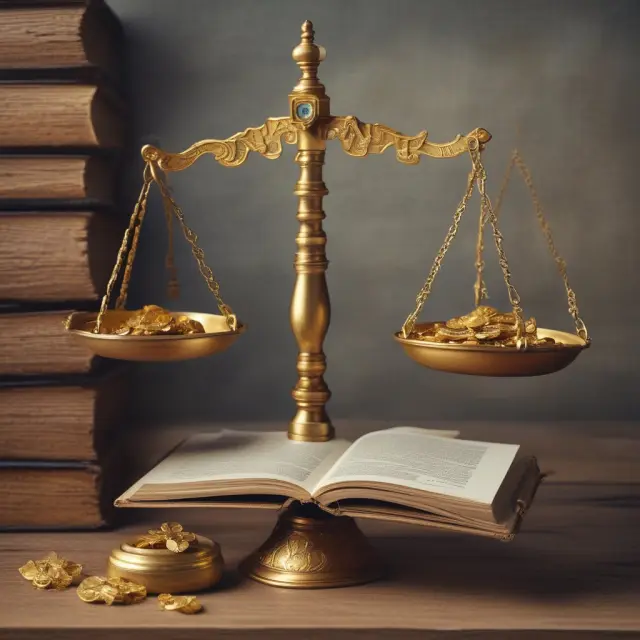 Golden gears turning scales balance two open books, symbolizing financial statements and contextualization in accurate financial analysis.