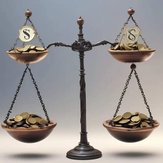 Scales with working ratio, quick ratio, debt-to-equity, ROE, and P/E ratios illustrate a balanced financial analysis
