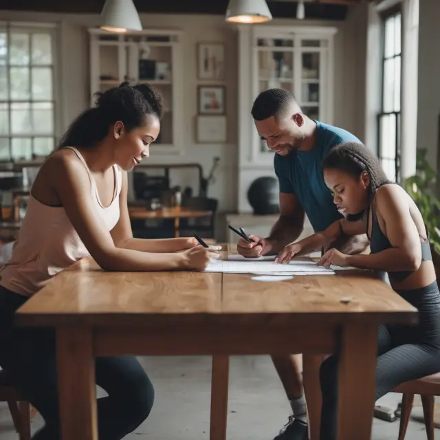 Two figures representing borrower and lender sitting at a table, discussing the terms of a workout agreement.