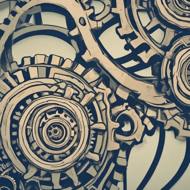 Two interconnected gears illustrating bond swap arbitrage and yield discrepancies in a workout period. Enhancing financial literacy through vivid metaphors.