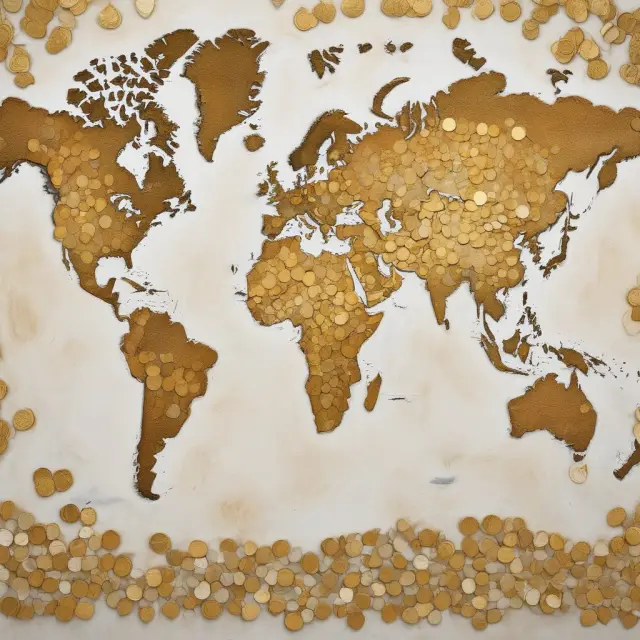 Golden map illustrating the World Bank