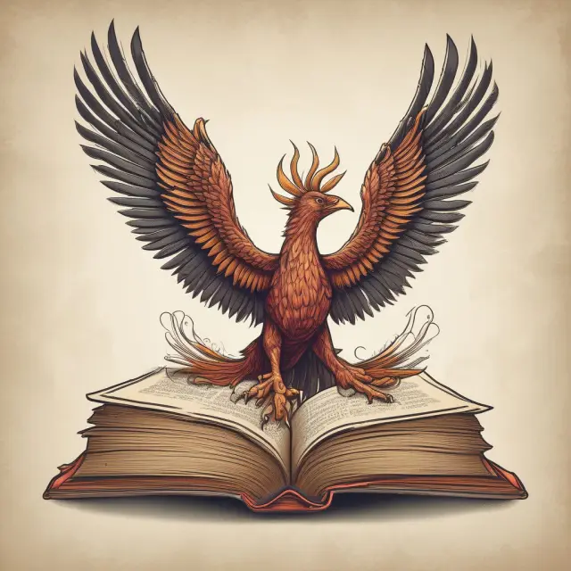 Phoenix rising from an open book, illustrating WEF