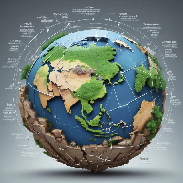 A World Economic Forum globe illustrates interconnected risks in the form of cracks for environmental, social, economic, and technological domains.