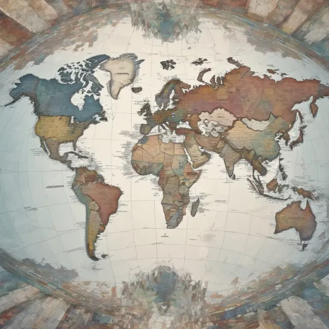 A mosaic image of the world with distinct regions representing advanced economies, emerging markets, and low-income developing countries, each region labeled for clear identification