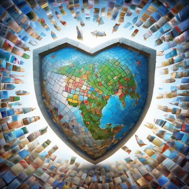 An assemblage of world insurance policy tiles, symbolizing various coverage areas for international business growth and protection
