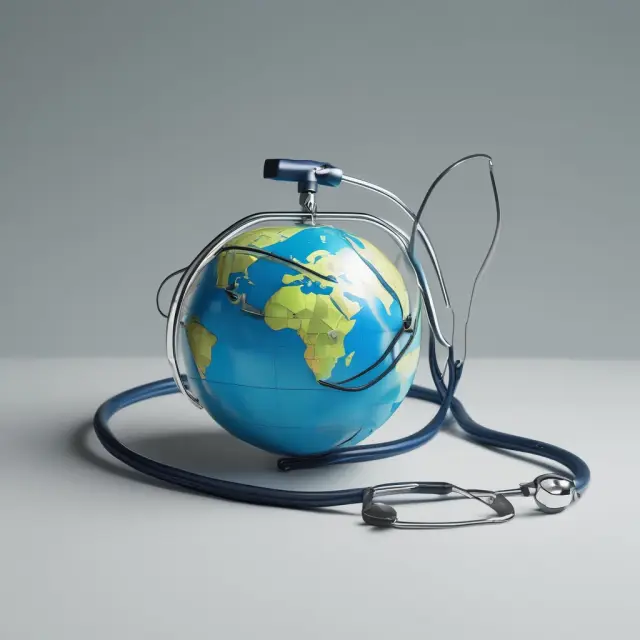 Globe representing international travel and a doctor