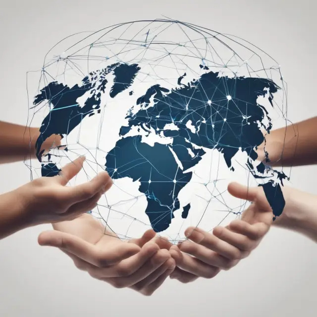 Image of a globe with interconnected hands forming a world map, representing the global reach and diversification offered by investing in World Funds
