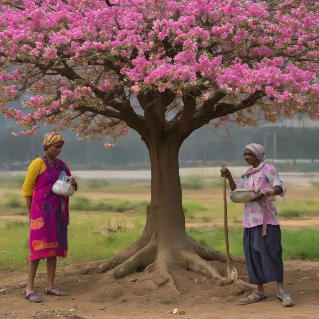 A blossoming tree with interconnected roots representing human capital development: early childhood development, education, and health