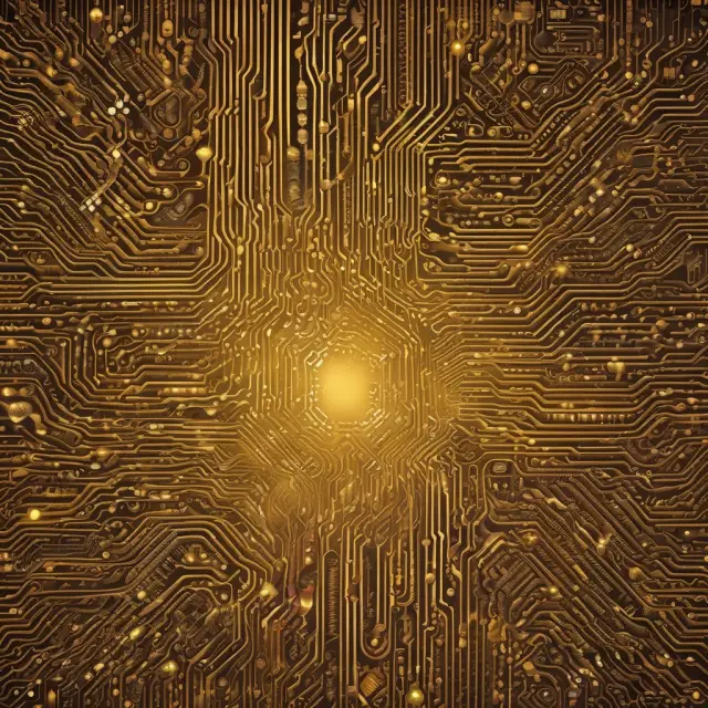 A golden thread interconnecting representations of electronics, aerospace, and healthcare industries