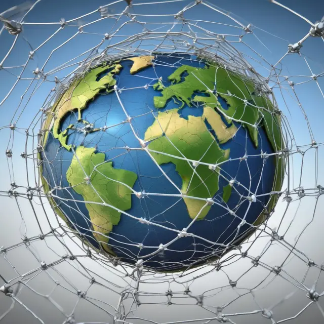 A globe symbolizing worldwide protection surrounded by interlinked policies for commercial auto, workers