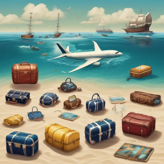 A person carrying a suitcase with valuable items on a globe surrounded by water, representing worldwide coverage for travelers