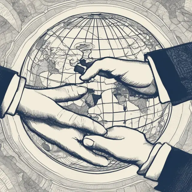 Hands symbolizing countries shaking over a detailed globe, representing international cooperation and double tax avoidance via tax treaties