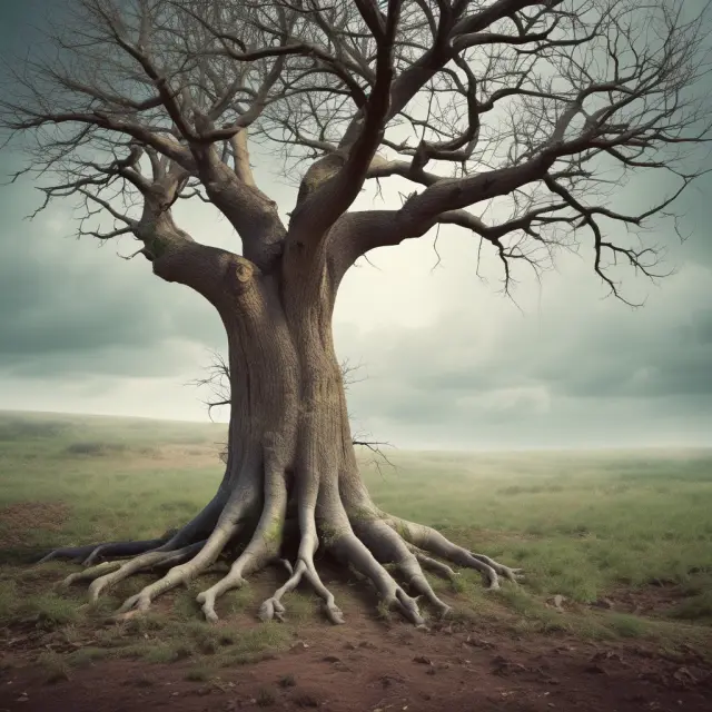A vibrant garden filled with blooming flowers and healthy trees contrasts against a single dead tree, symbolizing a worthless security awaiting tax rebirth as a capital loss