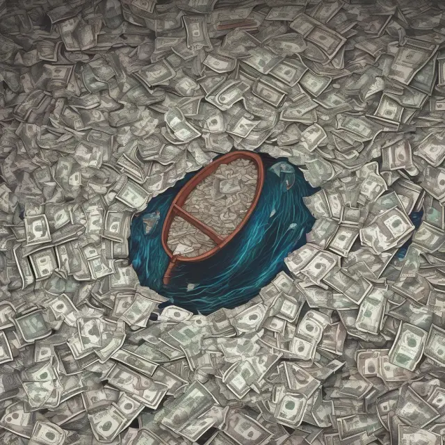 Artwork depicting a person sifting through a large body of water filled with various low-priced stocks. The worthless ones are depicted as empty glass jars, symbolizing their lack of value.