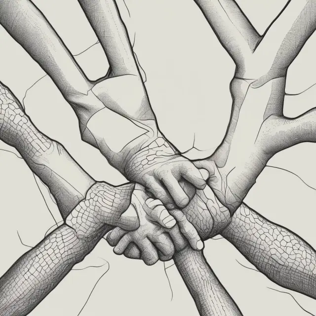 A group of interconnected hands creating a protective wrap-around policy