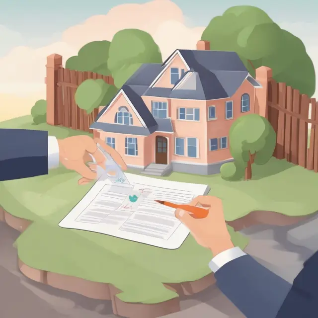 Seller handing mortgage note to buyer, representing a wrap-around loan transaction. Bridge connects them as the interest rates and finances flow between them.