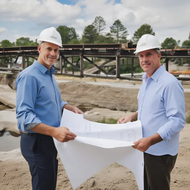 Two hands, one from the project owner, and another from the general contractor, handing over a blueprint representing the bridge between owner-controlled and contractor-controlled wrap-up programs.