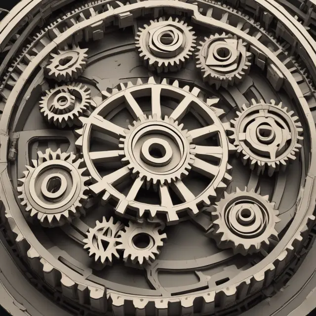 Construction site with interlocking gears representing wrap-up insurance coverage for all involved parties.