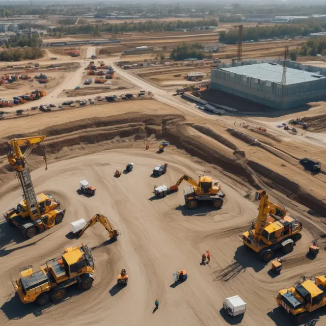 Construction site under the protection of an owner-controlled wrap-up insurance program, depicted as a crane holding an umbrella.