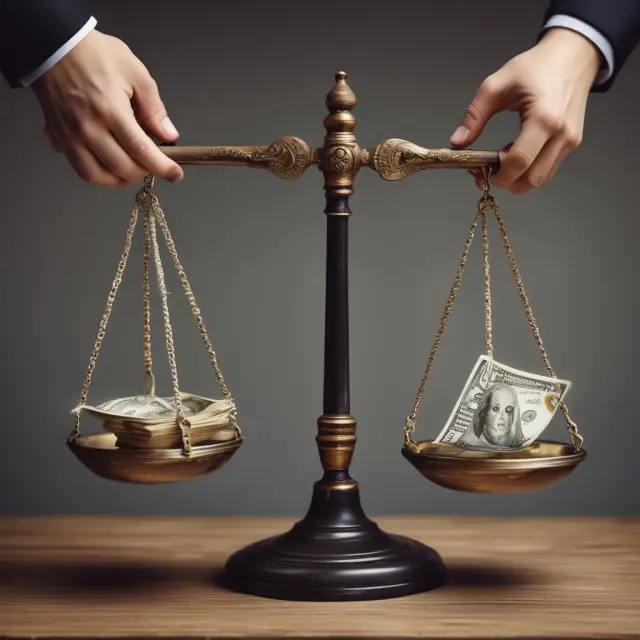 Two hands on a scale: One hand represents traditional brokerage with individual transaction fees; the other, a wrap account with an all-inclusive flat fee.
