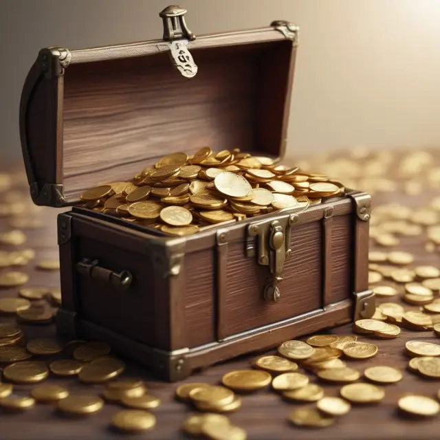 Golden coins in a treasure chest representing Wrap Account benefits: cost savings and access to professional money management