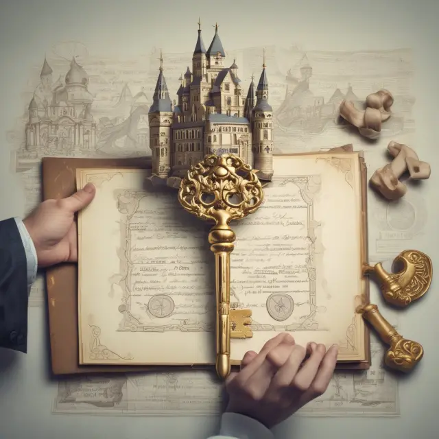 Seller hands over golden keys to buyer, revealing the mortgage note