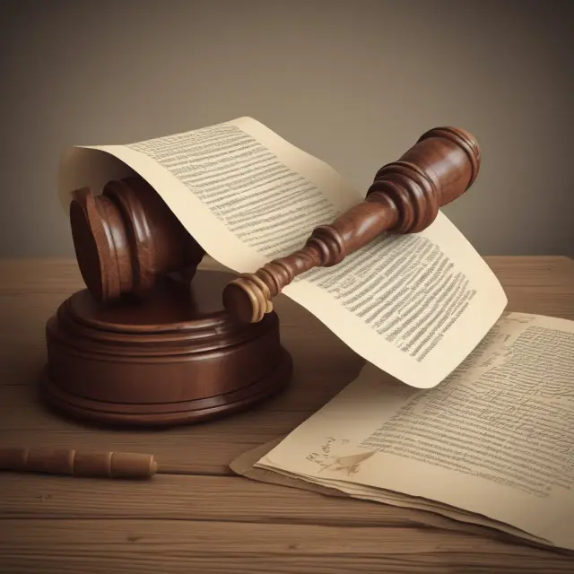 An image of a gavel striking an old scroll in a courtroom, representing the process of obtaining a writ of attachment