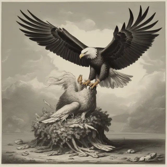 An eagle, symbolizing creditors, descends upon a nest containing the wages of a debtor, held by a cooperative bank
