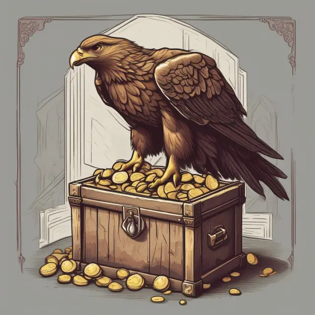 An eagle safeguards a chest of gold coins representing exempt assets during a writ of execution process