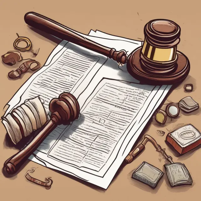 Judge holding a gavel, surrounded by representations of writs, liens, levies, and garnishments
