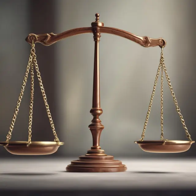 Justice scales holding a search warrant, arrest warrant, and subpoena duces tecum