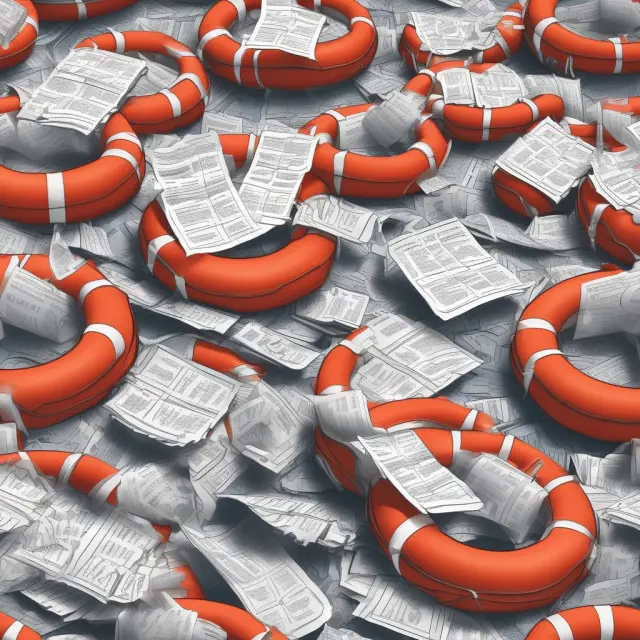 Businesses navigating tax forms with write-offs (deductions and credits) depicted as lifesaving buoys.