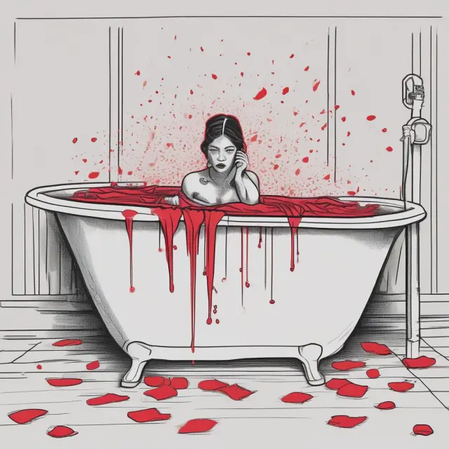 Bath tub filled with red ink, symbolizing large financial write-offs in business