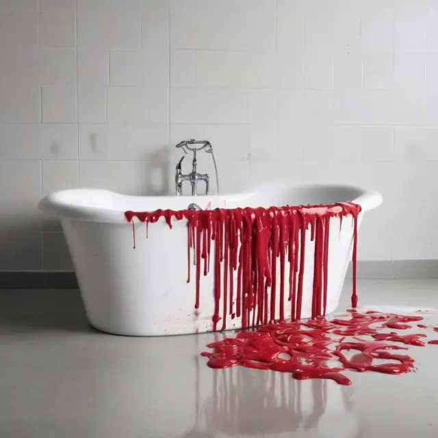 A bathtub filled with red ink represents the impact of write-downs on financial statements. Write-downs involve adjusting asset values to fair market value, decreasing net income and equity.
