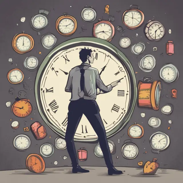 An option writer skillfully balances multiple clocks, representing time value decay and managing risk within the ever-changing financial landscape.
