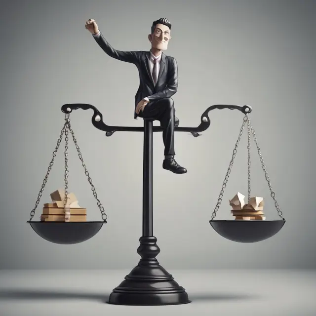 Writer holding a balance, putting options symbolizing profitability and risk