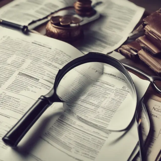 Magnifying glass reveals FASB-adjusted assets, balancing accounting books and fair market values.